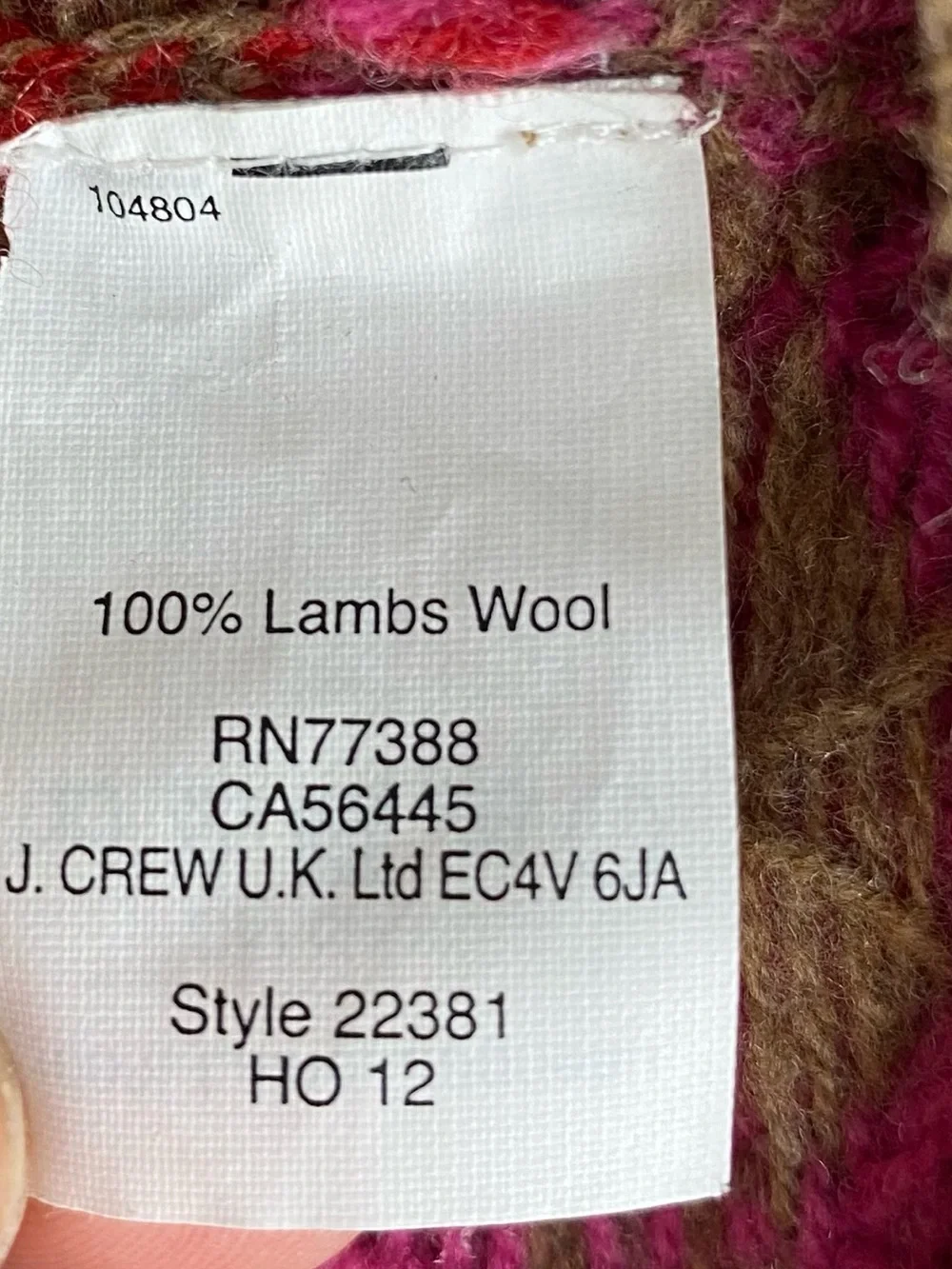 💯Lambs Wool J. Crew Tan Sweater with Pink and Orange Argyle Front